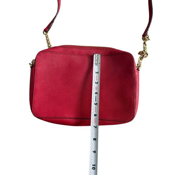 MICHAEL KORS  Red Saffiano Leather Gold Chain Crossbody Bag - Picture 5 of 13